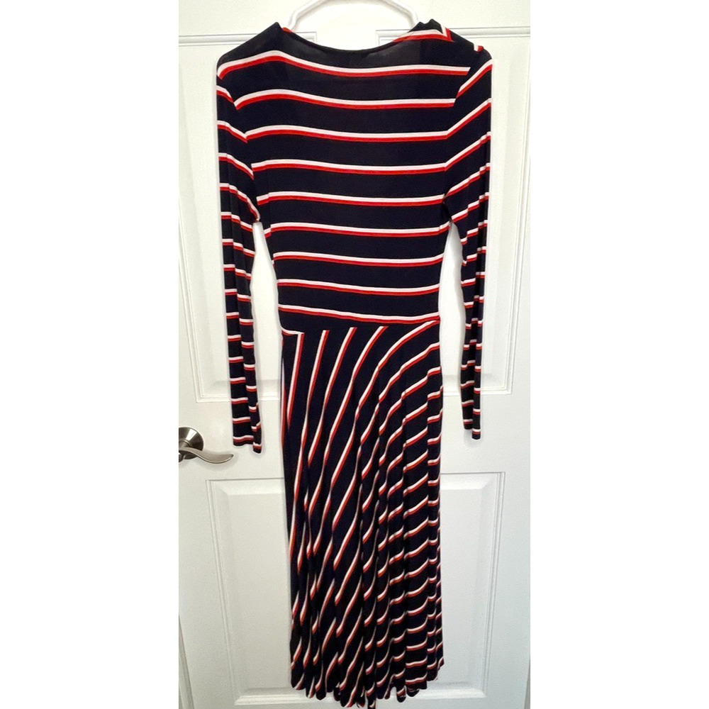 Boden Women's Faux Wrap Midi Dress 6R Navy Stripe Stretch Marine Preppy Coastal - Picture 6 of 11